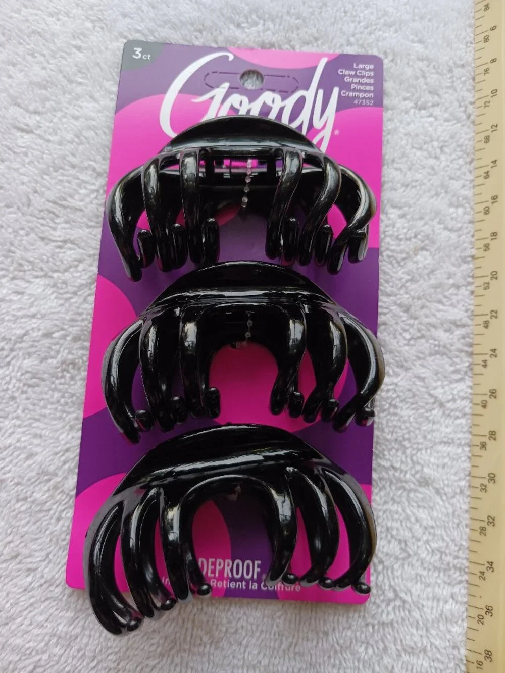 3 Goody Slideproof Large Plastic Claw Clips Hair Jaw Curved Teeth Stay Put Grip